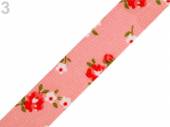více - Samolepící textilní páska s květinovým vzorem - č.3  sv.růžová s červenými květy