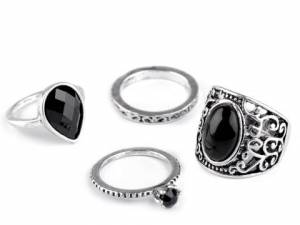 zvětšit obrázek - Sada dámských prstenů  4ks - černé
