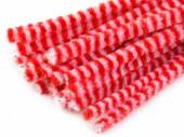 více - Dekorační tyčinka plyš s drátkem pruhovaná -  červeno-bílá   10ks