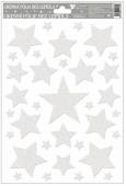více - Okenní fólie hvězdy bílé se třpytkami  20 x 27cm