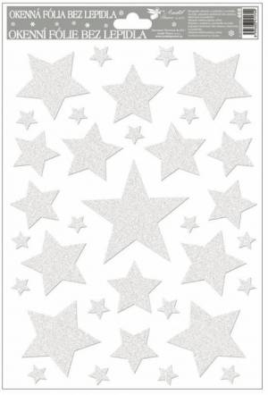 zvětšit obrázek - Okenní fólie hvězdy bílé se třpytkami  20 x 27cm