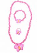 více - Dětská sada náhrdelník, náramek a prstýmek s motýlkem - růžová