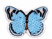 více - Nažehlovačka motýl,s flitry -  bílo-sv.modrý