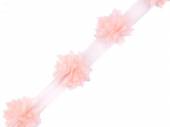 více - Prýmek květy na tylu  š. 6cm  sv.růžovo-lososové