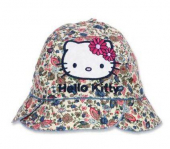 více - Plátěný klobouček s gumičkou pod krk květovaný, výšivky Hello Kitty  obvod  48cm