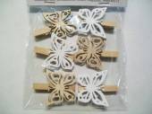více - Dřevěné kolíčky s bílými a přírodními motýlky   6ks