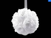 více - Látková květinová koule na zavěšení bílá    pr. 15cm