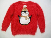 více - 2412 Vánoční huňatý svetr červený s tučňákem  PRIMARK  5-6 let  v.110/116