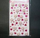více - Samolepící plastové kytičky srdíčka  a perličky - sv.růžové
