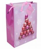 více - Větší vánoční dárková taška sv.růžová s baňkami   26 x 32 x 11cm