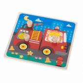 více - Malé dřevěné puzzle/vkládačka s úchyty hasičské auto