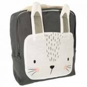 více - Větší látkový batoh pro předškoláky šedý s králíkem   29 x 35 x 11cm