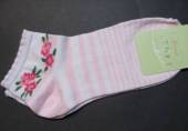 více - Krátké ponožky sv.růžovo-bíle pruhované s kytičkami  v.32/34