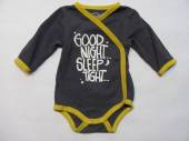 více - 3005 Jako nové celorozpínací body dl.rukáv tm.šedé s nápisy, žluté lemy  v.56