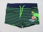 více - 0107 Jako nové plavky nohavičkové tm.modro-zelený proužeks dinosaurem   cca  5-6 let  
