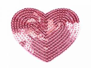 zvětšit obrázek - Nažehlovačka srdce s flítry  5,5 x 6 cm   - sv.růžové