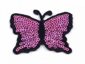 zvětšit obrázek - Nažehlovačka motýl z flitrů růžovo-fialový