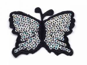 zvětšit obrázek - Nažehlovačka motýl z flitrů stříbrný