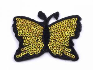 zvětšit obrázek - Nažehlovačka motýl z flitrů zlatý