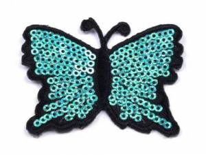 zvětšit obrázek - Nažehlovačka motýl z flitrů tyrkysový
