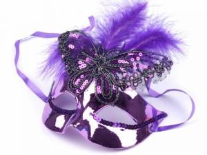 zvětšit obrázek - Karnevalová maska s peřím a flitry, fialová