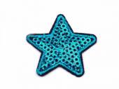 více - Nažehlovačka  hvězda s flitry  3,5cm - tyrkysová