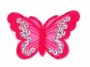 zvětšit obrázek - Nažehlovačka  motýl sytě růžový se stříbrnými flitry 