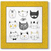více - Ubrousky 3vrstvé  žlutobílé, kreslené kočičky     20ks