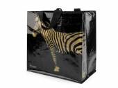 více - Nákupní taška černá s designovým potiskem zebry   35 x 34 x19cm - zlatý potisk