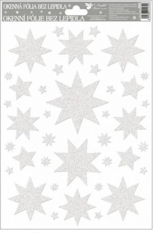 zvětšit obrázek - Okenní fólie hvězdy bílé se třpytkami  20 x 27cm