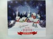 více - Vánoční karton zasněžená vesnice, nápis  30 x 30cm
