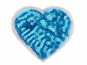 více - Nažehlovačka flitrové srdce modré  5,5 x 6cm