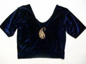 více - Krátké sametové tričko tm.modré zlatá výšivka  cca 13-15 let