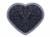 více - Nažehlovačka flitrové srdce 8 x 7cm  - tm.šedé hologramové