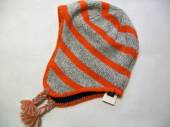 více - Přřízová čepice na uši s podšívkou fleece šedě žíhaná, oranžový proužek  GAP  obvod 42-54cm