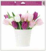 více - Okenní folie bez lepidla - růžovo-bílé tulipáby