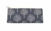 více - Pevné textilní pouzdro šedé, krémové stromy  24 x 10cm