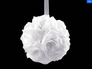 zvětšit obrázek - Látková květinová koule na zavěšení bílá    pr. 15cm