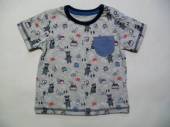 více - 1106 Nenošené tričko šedý melír s kapsičkou a obrázky  GEORGE  0-3m
