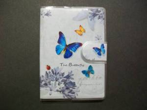 zvětšit obrázek - Malý linkovaný bloček  A7 v plast.obalu na suchý zip  - sv.modrý s motýlky