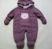více - 1212 Zimní kombinézka fialová s kočičkou, 2 zipy , podšívka fleece  M&Co   3-6m