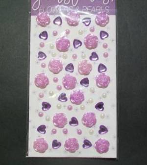 zvětšit obrázek - Samolepící plastové kytičky srdíčka, perličky - fialové  