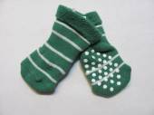 více - Froté ponožky s protiskluzem zeleno-bílý proužek  0-2m