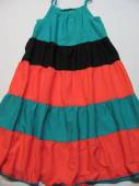 více - 2402 Dlouhé volánkové šaty na ramínka zeleno-černo-oranžové  M+S   5-6 let    v.110/116