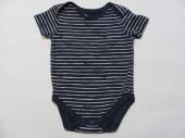 více - Body tm.modré s béžovým proužkem  9-12m