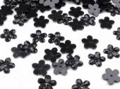 více - Dekorační plast.květinka 1cm k našití nebo nalepení - černá  50ks