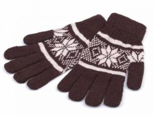 zvětšit obrázek - Velké pletené rukavice s norským vzorem - hnědé
