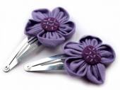 více - Sponky pukačky s textilní květinou - fialové      2ks